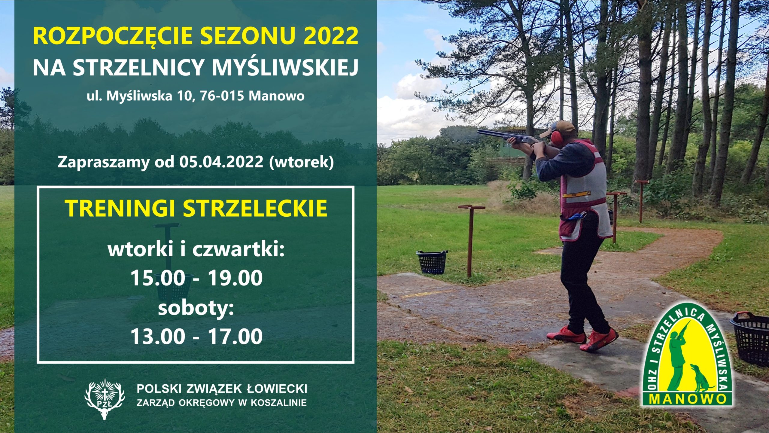 Plakat rozpoczęcie sezonu 2022 na strzelnicy myśliwskiej